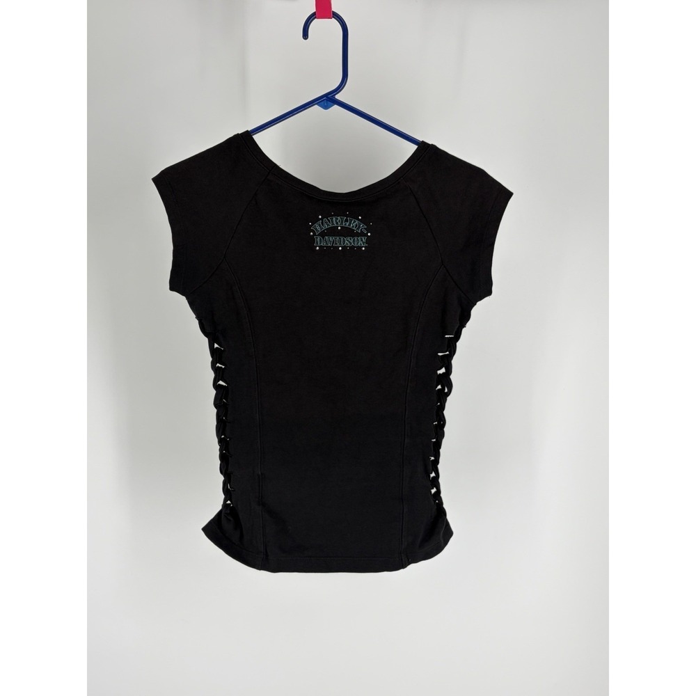 Harley Davidson Skull Woven Side Y2K Moto Biker Grunge Stretch Top S - Picture 5 of 7